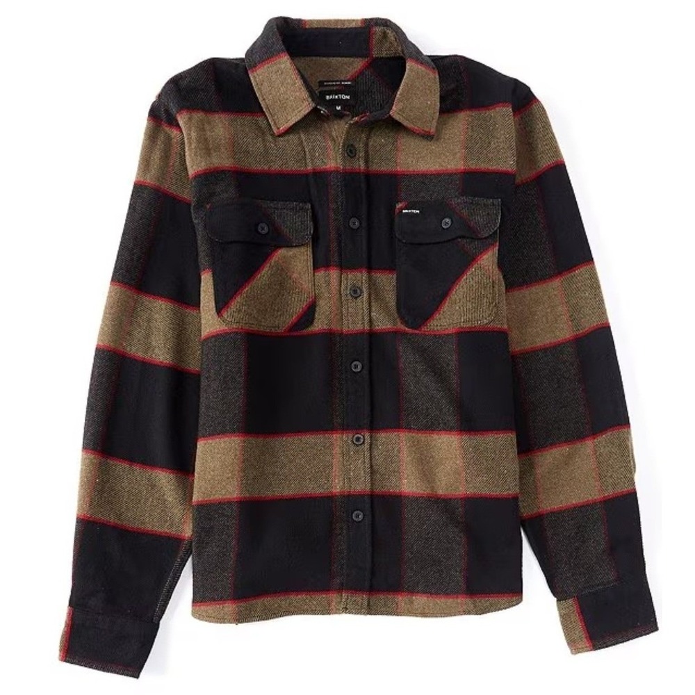 Brixton Bowery Flannel Shirt Mens Large Charcoal Grey Plaid Button Down‎ BU0080